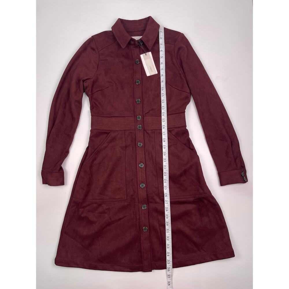 NWT A Loves A Burgundy Faux Suede Button Front Long Sleeve Dress Size M - Picture 9 of 11